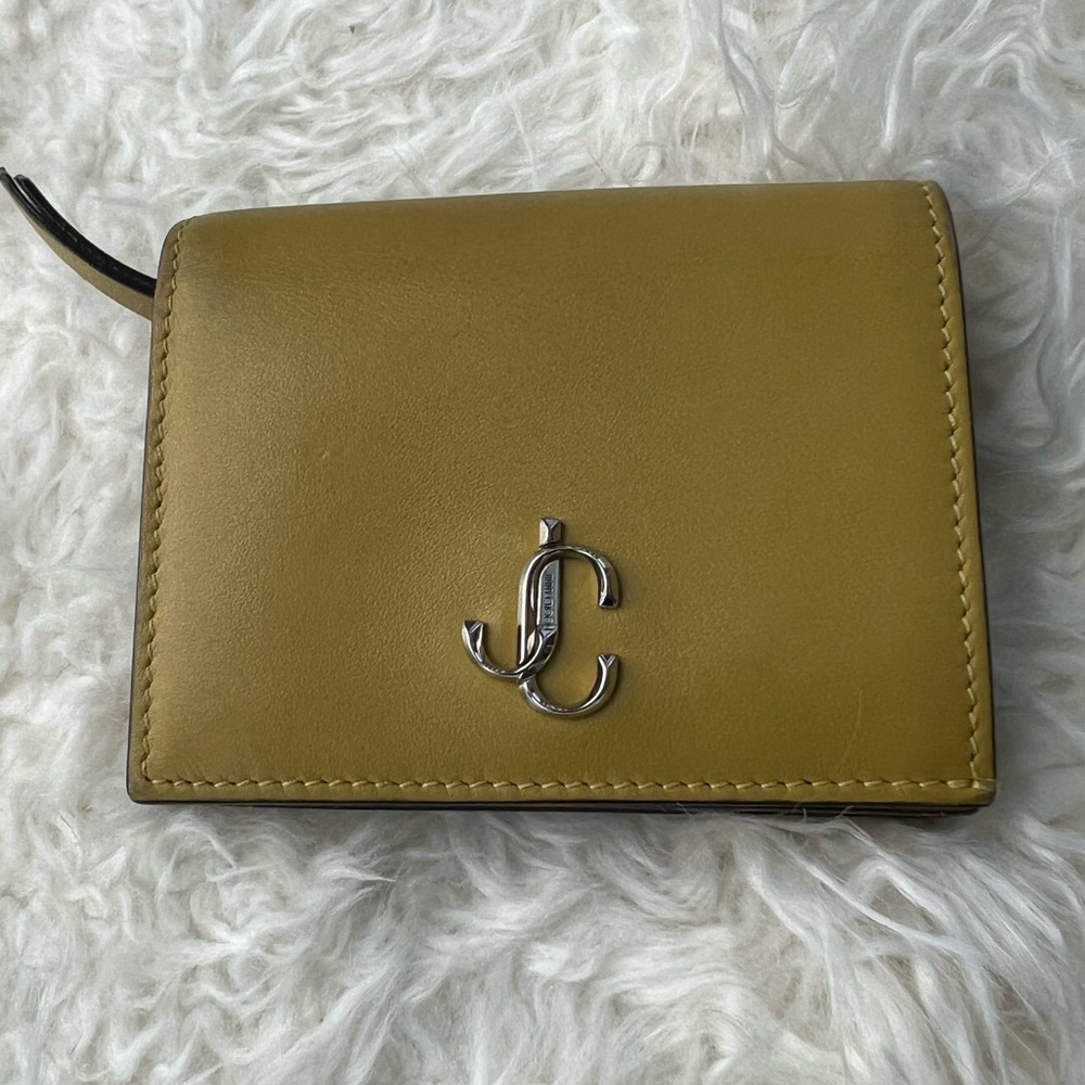 Jimmy Choo Yellow/Green Calf Leather Wallet with silver hardware